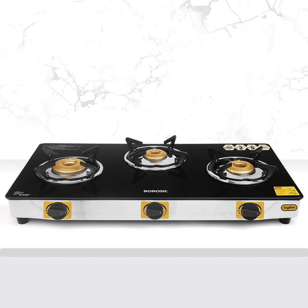 Borosil Blaze Glass Top 3 Burner Gas Stove