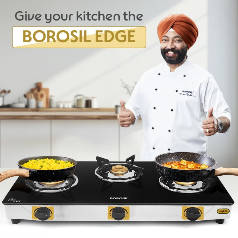 Borosil Blaze Glass Top 3 Burner Gas Stove