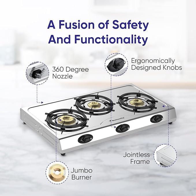 Butterfly Bolt Shakti 3 Burner Stainless Steel Gas Stove