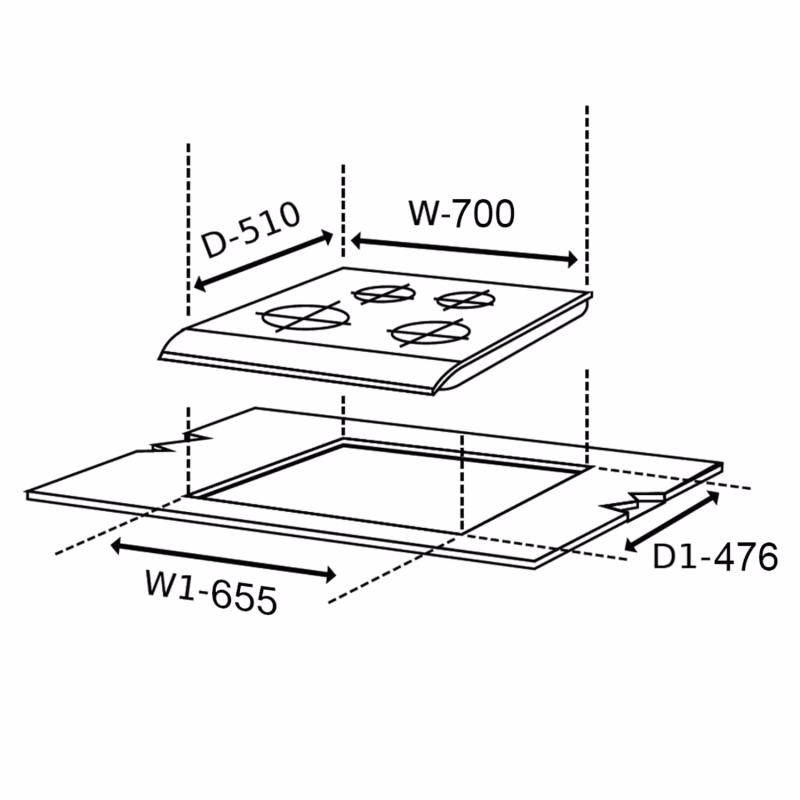 Glen 1074 SQF 4 Burner Built-in Glass Hob (Italian Double-Ring)