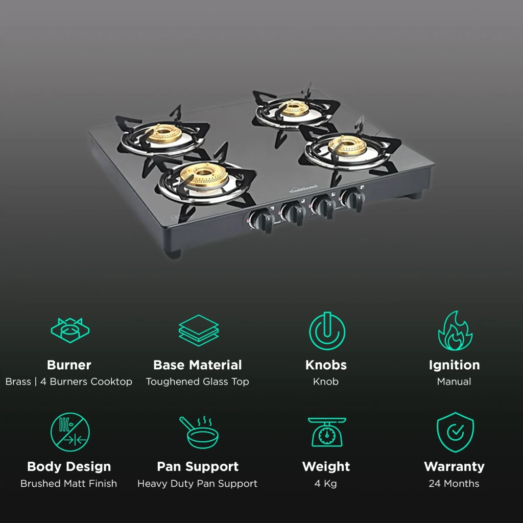 Sunflame Prime 4 Burner Stainless Steel Gas Stove